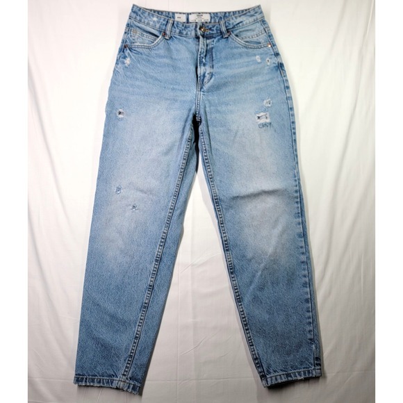 Bershka Mom Jean Women's Size 4 Distressed Blue Medium Wash - Picture 1 of 16